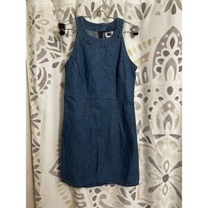 Vintage Blue Denim 100% Cotton Sz 7/8 Juniors Sleeveless Mini Summer Dress